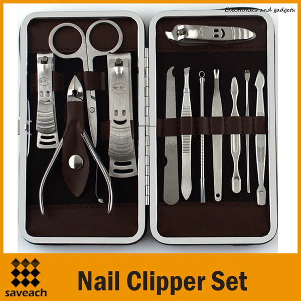 12 pcs in 1 12pcs Manicure Set Stainless Steel Pedicure Set Nail Scissors Nail Clippers Kit with Leather Case