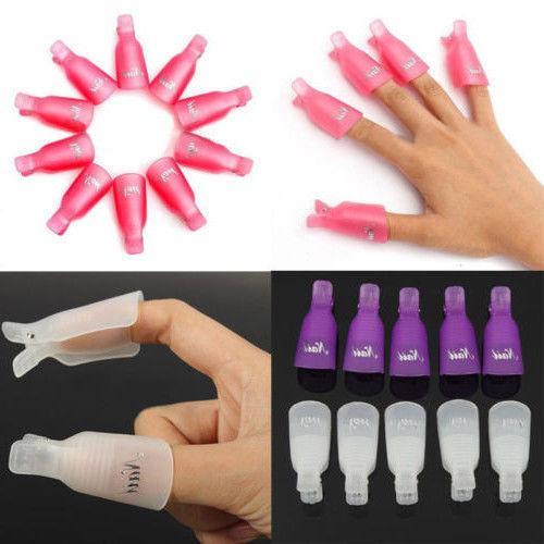 10pcs/set Manicure Cap Clip Tools Plastic Acrylic Nail Art Soak Off Clip Cap UV Gel Removal Nail Polish Degreaser Wrap Tool