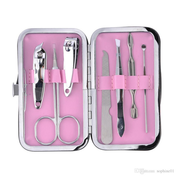 7Pcs/set Stainless steel Nail Art Manicure Set Nail Care Tools with Mini Finger Nail Cutter Clipper File Scissor Tweezers