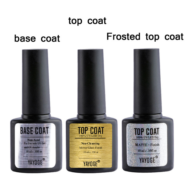 Yayoge Base Coat Top Coat Kit 10 mL for Nail Poly Gel Shine Finish Long Lasting Soak-Off Dull Frosted Surface Permanent Gel