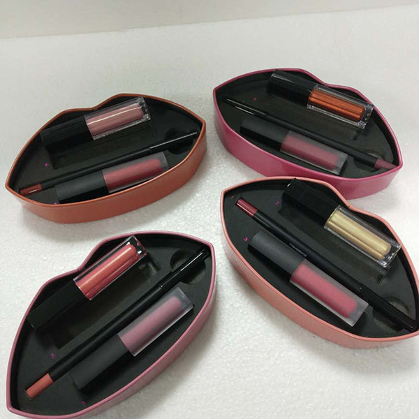 HOT Beauty lipstick Big mouth lip gloss + lip liner set makeup lipstick 4 colors 3pcs/set with iron retail box