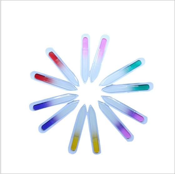 9cm Glass Nail Files with plastic sleeve Durable Crystal File Nail Buffer Nail Care Colorful 3.5