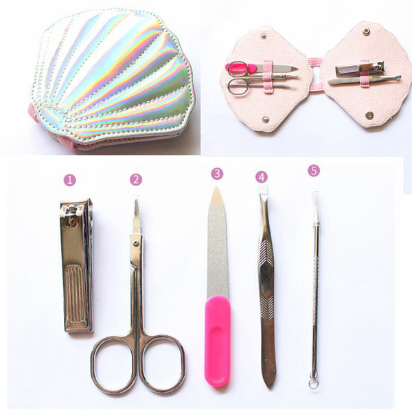 5pcs/set Shell Manicure Set Nail Art Care Pedicure Nail Clipper Cutter Beauty Tools 1 Portable Stainless steel Shell Case Bag LJJA477