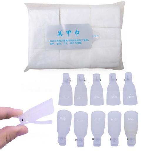 Professional Acrylic Remover Set 10PCS Nail Clips 900PCS Nail Wipes Manicure Remover Cap Nail Cleanser