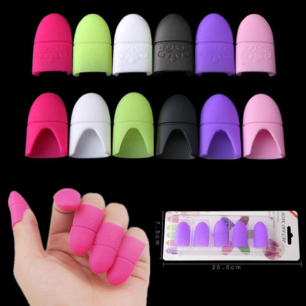 100sets DHL 5pcs Nail Art Tips UV Gel Polish Remover Wrap Silicone Elastic Soak Off Cap Clip Manicure Cleaning Varnish Tool Reuseable Finger