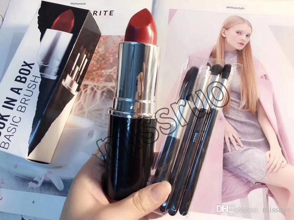 Makeup Look In A box Basic Brush Makeup Brush with Big Lipstick Shape Holder 4pcs makeup brushes set free shipping