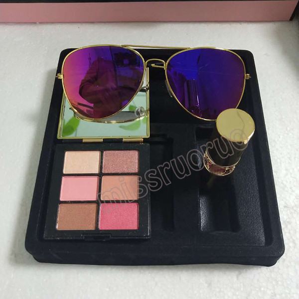 Hot Sale!! High Quality Famous Luxury Brand Makeup Set Kollection Lipstick Eyeshadow Glasses Cosmetic 3 in 1 Kit Free Shipping