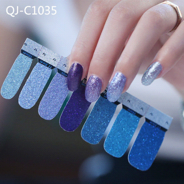 Glitter Powder Gradient Color Stickers Nail Wraps Full Cover Nail Polish Sticker DIY Self-Adhesive Nail Art Decoration BZ050