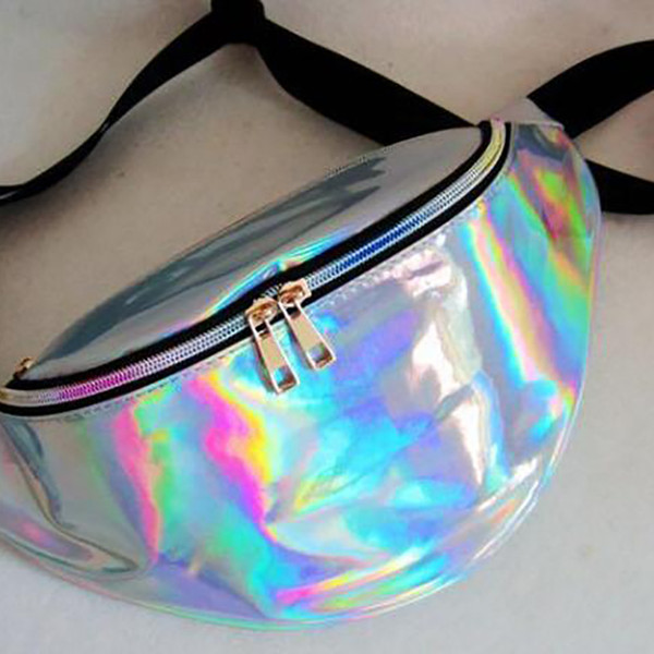 30*16cm Waist Pack Unisex Metallic Silver Fanny Waist Bag Chest Pack Sparkle Festival Hologram Bag Waist Bag