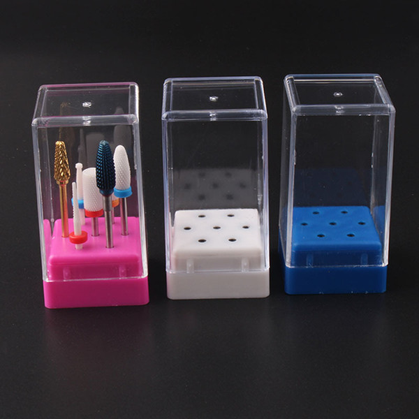 Clear 7 Holes Nail Drill Bit Box Case Grinding Head Display Stand Storage Holder Fast Shipping F2503