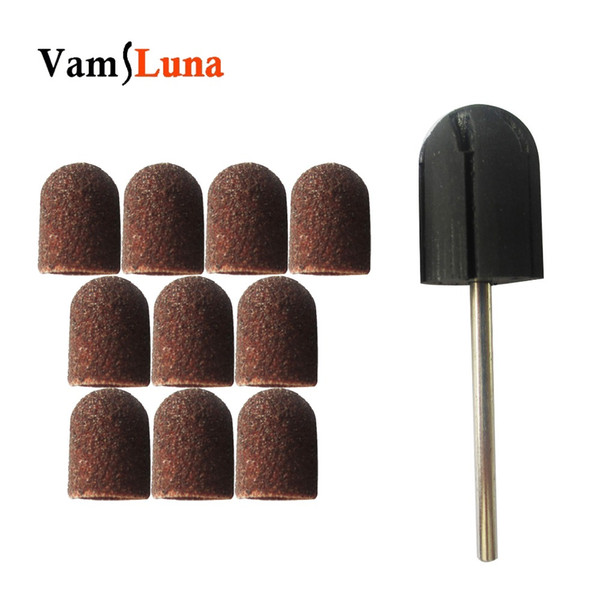 10X Nail Drill Bit Sanding Bands Block Caps With 1X Rubber Mandrel Grip Machine Milling Cutter For Manicure Tools