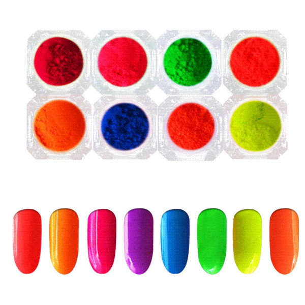 Neon Pigment Nail Powder Dust Ombre Nail Glitter Gradient Glitter Iridescent Acrylic Powder Colorful Nail Decoration 8 Boxes/lot