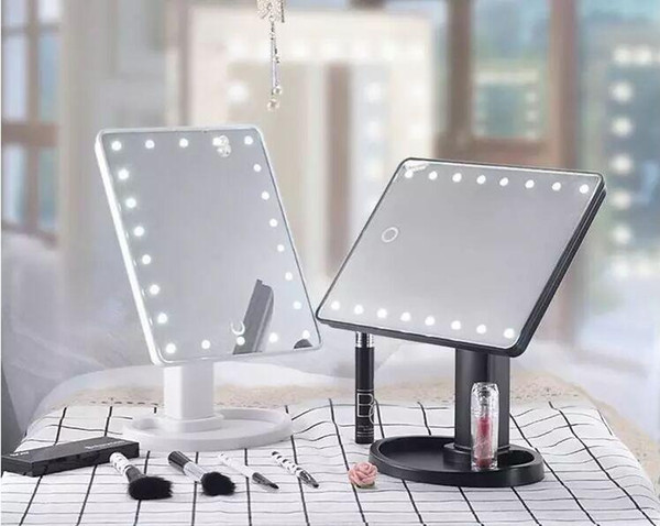 360 Degrees Rotation Makeup Mirror Adjustable 16/22 Leds Lighted LED Touch Screen Portable Luminous Cosmetic Mirrors Black/white/pink