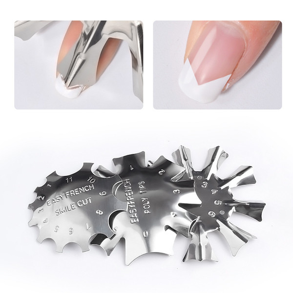 French Line Edge Cutter Stencil Trimmer French Tips Design Mould Plate Multi-size Manicure Nail Art Styling Tool (Stainless Steel)