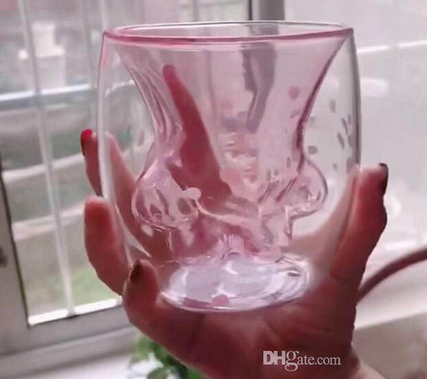 New Pink Cat Claw Glass cup Cherry series Double transparent coffee mug 178ML cat paw cup For Juice Milk Beer