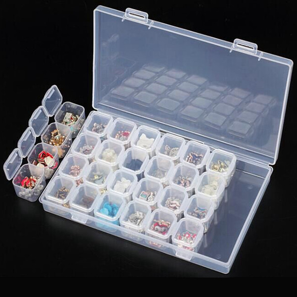 Wholesale- Professional Clear Plastic 28 Slots Rhinestone Nail Art Tools Decoration Jewelry Beads Display Storage Box Case Organizer Holder