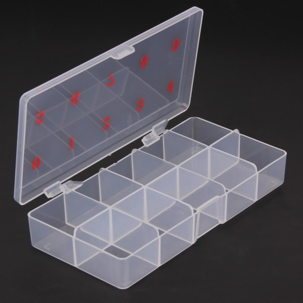 Professional 1 Pcs 10 Grids Nail Art Box Empty Divided Case Nail Tips Rhinestone Beads Gems Storage Box Case Clear Plastic