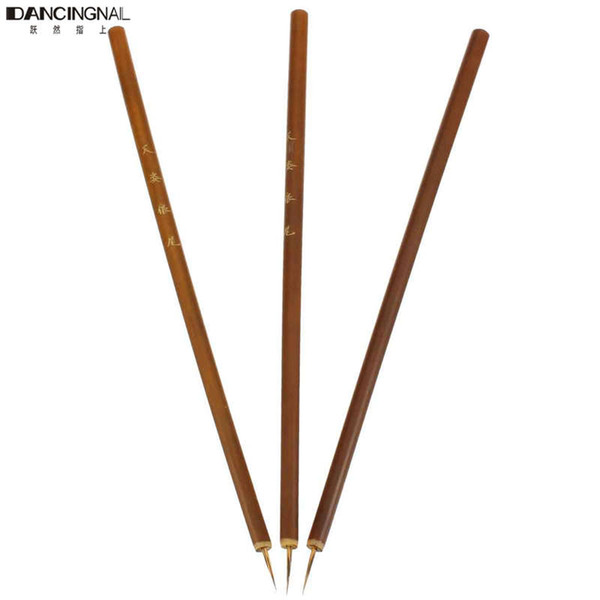 New 3 Pc Weasel Acrylic Nail Brush Liner Pen Painting Delicate Bamboo Drawing Nails Tool Art Finger Brushes