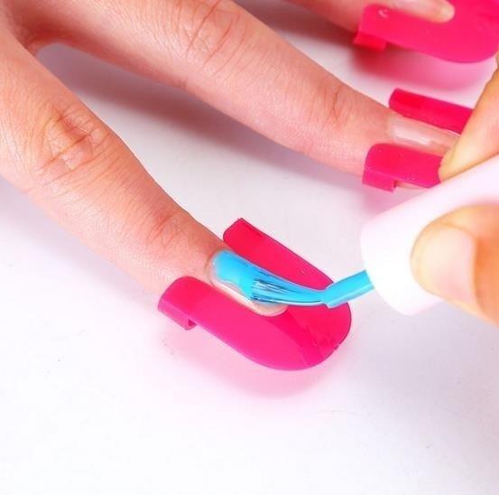 26 Pcs G Curve Shape Spill-proof Finger Cover Sticker Nail Polish Varnish Holder (Color: Pink)