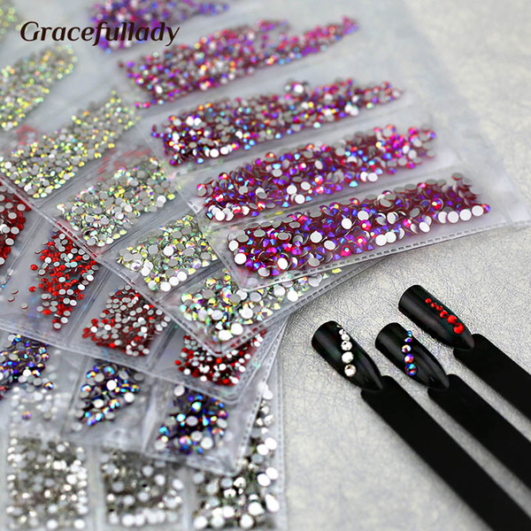 Multi-size Glass Nail Rhinestones For Nails Art Decorations Crystals Strass Charms Partition Mixed Size Rhinestone Set