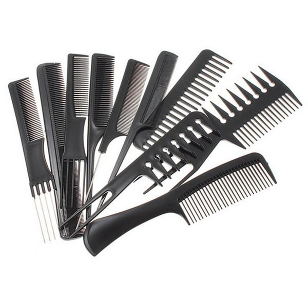 1 Set(Contain10 pcs) Black Professional Combs dressing Salon Styling Barbers Set 15cm - 23cm, Free shipping 2015 New Style