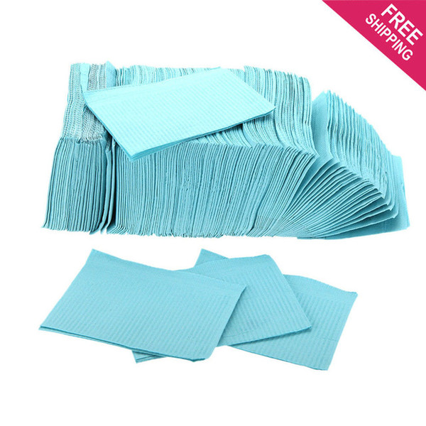 Disposable Waterproof Barrier Sheet Bibs Tattoo Cleaning Wipes Piercing Dental Bibs 2-ply paper + 1-ply poly 13*18 Inch Blue Color 125PCS