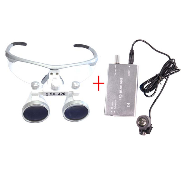 2.5X420 Dental Hygienists Surgical Binocular Loupe Glasses 3W Headlight Lamp Silver