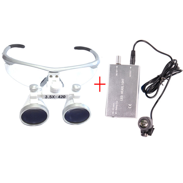 3.5X Dental Hygienists Surgical Binocular Loupe Glasses 3W Headlight Lamp Silver