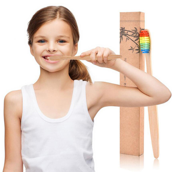 Colorful Head Bamboo Toothbrush Wholesale Environment Wooden Rainbow Bamboo Toothbrush Oral Care Soft Bristle Free DHL