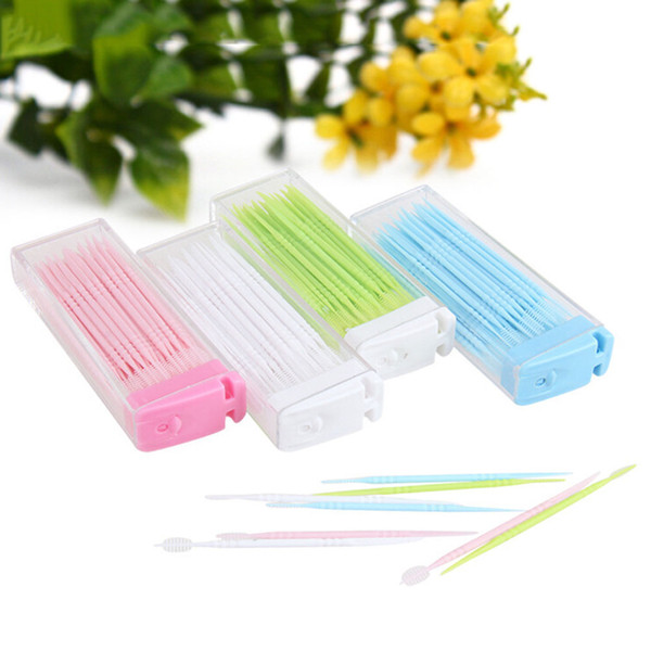 2 Way Oral Dental Plastic Tooth Pick 50 pcs Interdental Brush with Portable Case