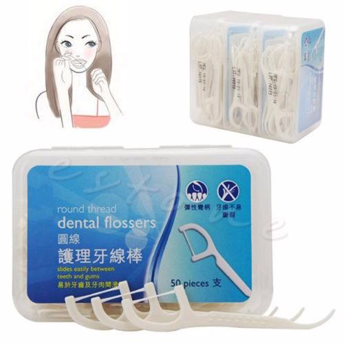 50Pcs/set White Plastic Dental Floss Interdental Flosser Picks Sticks Oral Care Tooth Clean Teeth Toothpicks teeth collection