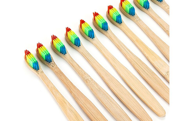 2018 Colorful Head Bamboo Toothbrush Wholesale Environment Wooden Rainbow Bamboo Toothbrush Oral Care Soft Bristle zzh