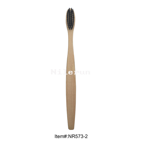 Black soft bristles flat bamboo handle adult toothbrush