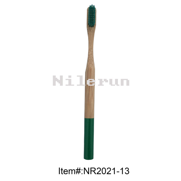 Dark green soft bristles dark green hand painting round bamboo handle toothbrush in stock