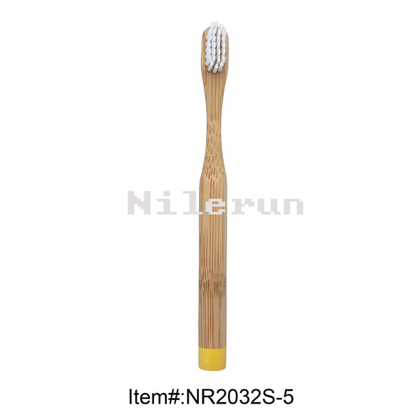 White bristles yellow painting round bamboo handle child's toothbrush