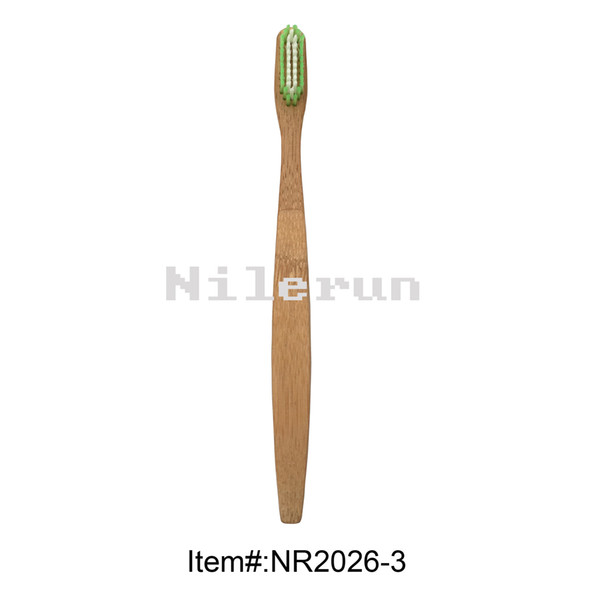 Two tone of white and green and black bristles natural bamboo toothbrush