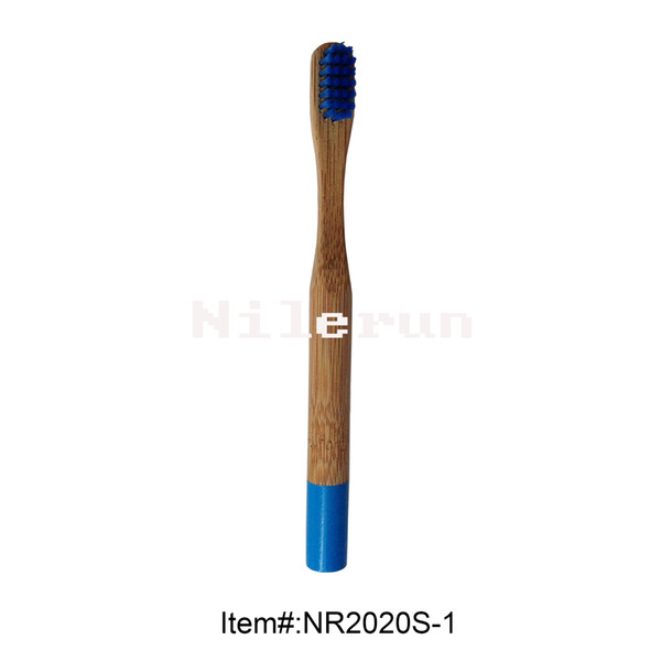 Hot selling novelty kids' blue and pink soft bristles round blue painted bamboo toothbrush