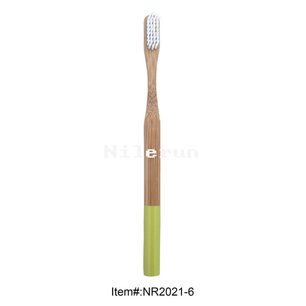 Fashion novelty household supplies white bristles light green hand painted round bamboo handle adult toothbrush