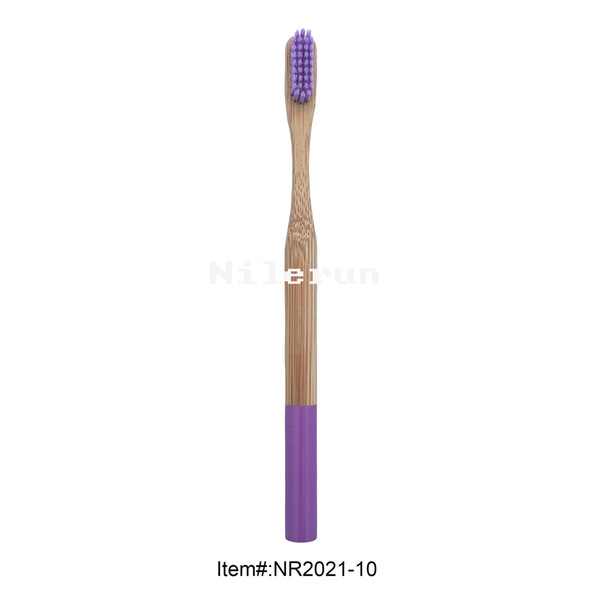 Hot selling flat purple bristles round purple biodegradable bamboo handle adult toothbrush