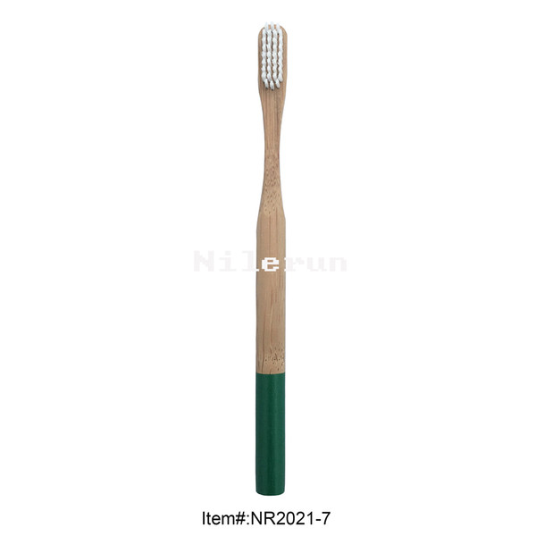 High quality white soft bristles dark green hand painted round bamboo handle adult toothbrush