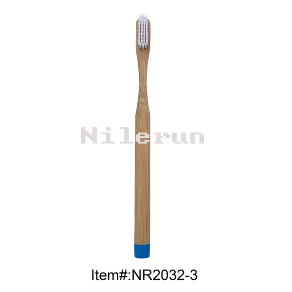 White bristles round blue bamboo toothbrush