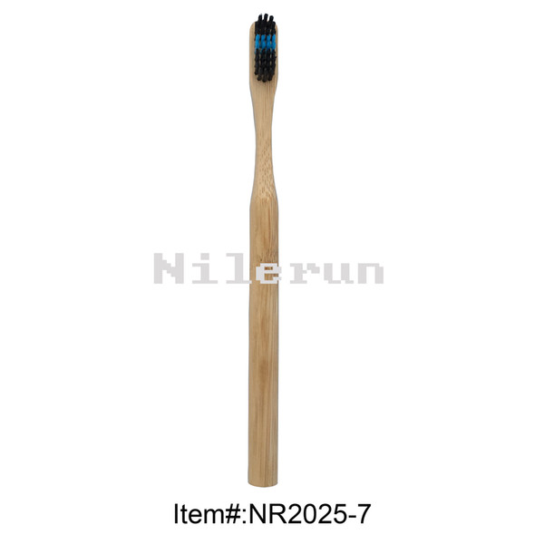 Novelty eco-friendly black blue bristles round bamboo toothbrush