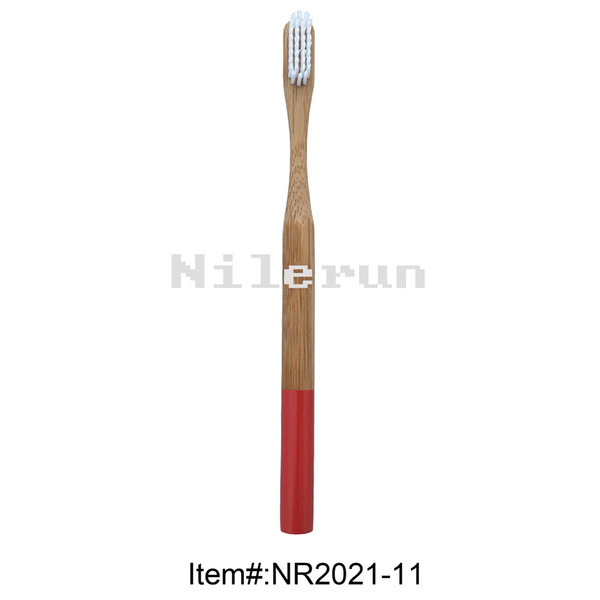 Household supplies women's white soft bristles round red hand painted bamboo toothbrush