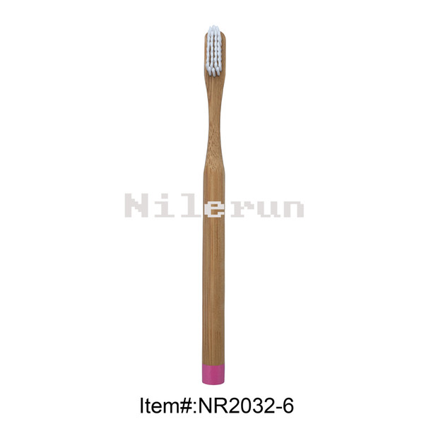 Creative round pink painted bamboo toothbrush