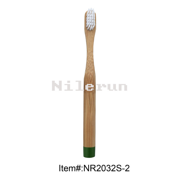 Children's white soft bristles green hand painted bamboo toothbrush