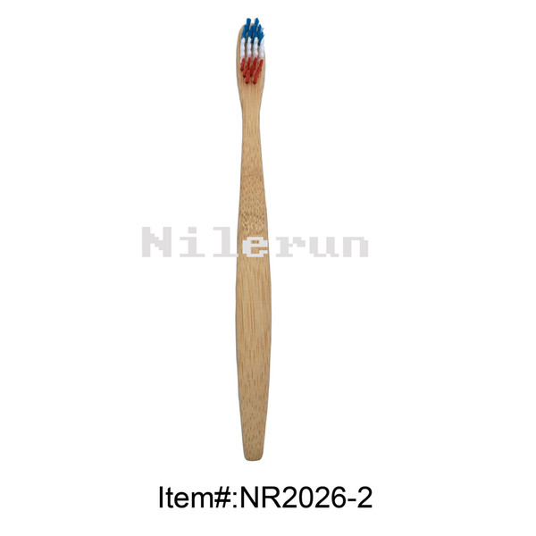 Hot selling blue white red mixed colors bristles natural bamboo handle adult toothbrush