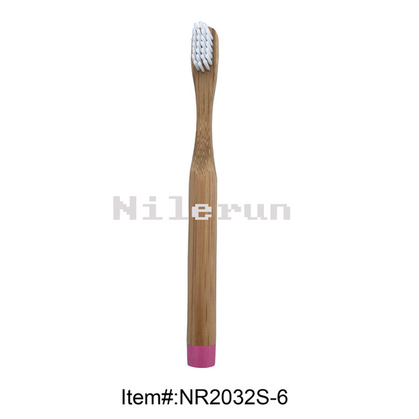 White bristles pink painting round bamboo handle girls' toothbrush