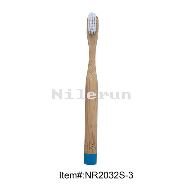 White bristles blue hand painted round bamboo handle kids' toothbrush