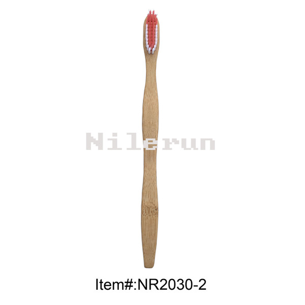 Red white soft bristles wave shape ecological bamboo toothbrush