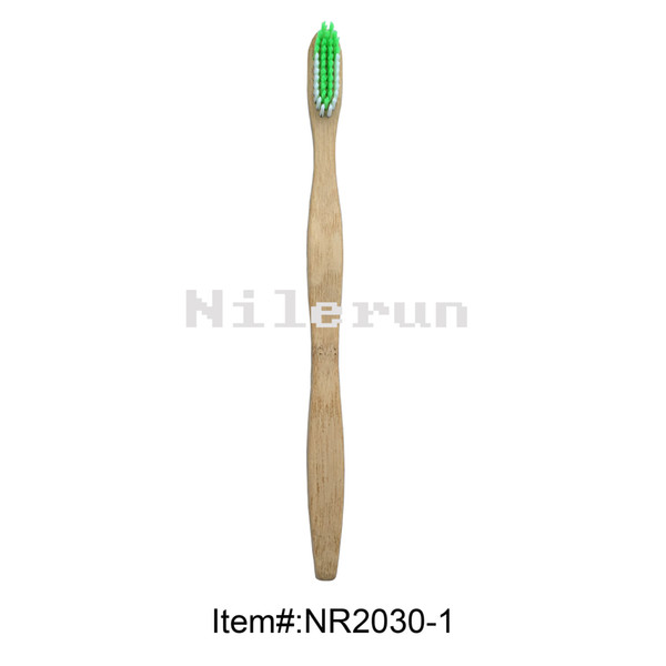 Popular green white soft bristles wave shape eco-friendly bamboo toothbrush